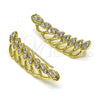 Oro Laminado Earcuff Earring, Gold Filled Style Leaf Design, with White Cubic Zirconia, Polished, Golden Finish, 02.210.0738