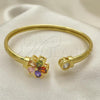 Oro Laminado Individual Bangle, Gold Filled Style Flower Design, with Multicolor Cubic Zirconia, Polished, Golden Finish, 07.381.0018