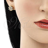 Oro Laminado Stud Earring, Gold Filled Style with Garnet and White Micro Pave, Polished, Golden Finish, 02.344.0079.1