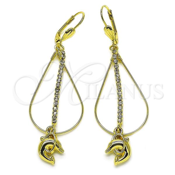 Oro Laminado Long Earring, Gold Filled Style with  Cubic Zirconia, Golden Finish, 5.063.002