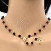 Oro Laminado Medium Rosary, Gold Filled Style Guadalupe and Crucifix Design, with Black and Orange Red Azavache, Polished, Golden Finish, 09.63.0109.1.18