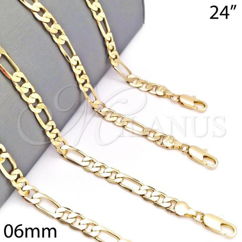 Oro Laminado Basic Necklace, Gold Filled Style Figaro Design, Polished, Golden Finish, 5.222.013.24