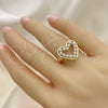 Oro Laminado Multi Stone Ring, Gold Filled Style Heart Design, with Ivory Pearl, Polished, Golden Finish, 01.341.0089