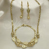 Oro Laminado Necklace, Bracelet and Earring, Gold Filled Style Owl Design, Polished, Golden Finish, 06.63.0222