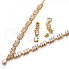 Oro Laminado Necklace and Earring, Gold Filled Style Teardrop Design, with White Cubic Zirconia, Polished, Golden Finish, 06.205.0005