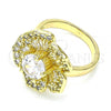 Oro Laminado Multi Stone Ring, Gold Filled Style Flower Design, with White Cubic Zirconia, Polished, Golden Finish, 01.283.0019.08 (Size 8)
