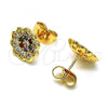 Oro Laminado Stud Earring, Gold Filled Style Flower Design, with Multicolor Micro Pave, Polished, Golden Finish, 02.210.0668.1