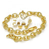 Oro Laminado Charm Bracelet, Gold Filled Style Elephant and Rolo Design, with White Crystal, White Enamel Finish, Golden Finish, 03.179.0001.07