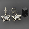 Oro Laminado Dangle Earring, Gold Filled Style Star Design, Two Tone, 66.018