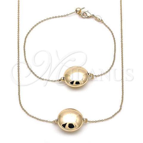 Oro Laminado Necklace and Bracelet, Gold Filled Style Ball and Hollow Design, Polished, Golden Finish, 06.63.0286