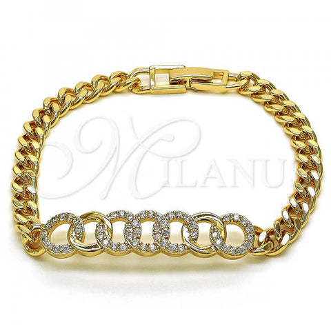 Oro Laminado Fancy Bracelet, Gold Filled Style with White Micro Pave, Polished, Golden Finish, 03.283.0234.08