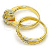 Oro Laminado Wedding Ring, Gold Filled Style Flower and Duo Design, with White Cubic Zirconia, Polished, Two Tone, 01.99.0040.08 (Size 8)
