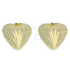 Oro Laminado Stud Earring, Gold Filled Style Heart Design, Diamond Cutting Finish, Golden Finish, 02.100.0127