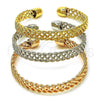 Oro Laminado Trio Bangle, Gold Filled Style Diamond Cutting Finish, Tricolor, 07.170.0035