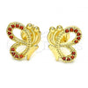 Oro Laminado Stud Earring, Gold Filled Style Butterfly Design, with Garnet Micro Pave, Polished, Golden Finish, 02.156.0387.1