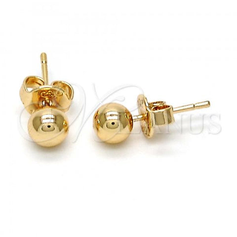 Oro Laminado Stud Earring, Gold Filled Style Ball Design, Polished, Golden Finish, 5.128.009