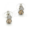 Rhodium Plated Stud Earring, Heart and Teardrop Design, with White Micro Pave and Rose Patina Swarovski Crystals, Polished, Rhodium Finish, 02.26.0049