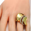 Oro Laminado Multi Stone Ring, Gold Filled Style Flower Design, with White Crystal, Polished, Golden Finish, 01.241.0047.10 (Size 10)