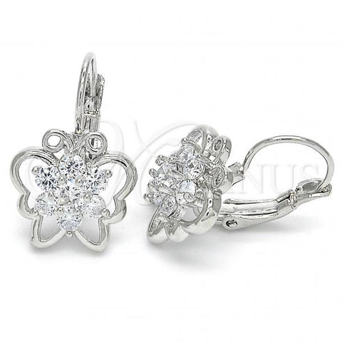 Rhodium Plated Leverback Earring, Butterfly and Flower Design, with White Cubic Zirconia, Polished, Rhodium Finish, 02.210.0221.4