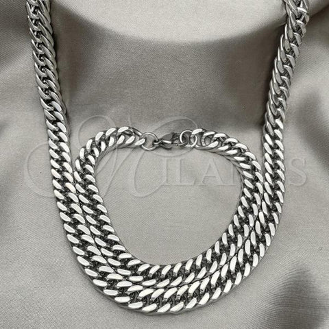 Stainless Steel Necklace and Bracelet, Miami Cuban Design, Polished,, 06.278.0016