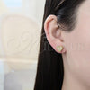 Oro Laminado Stud Earring, Gold Filled Style Heart Design, with White Micro Pave, Polished, Golden Finish, 02.344.0016