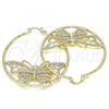 Oro Laminado Large Hoop, Gold Filled Style Butterfly Design, with White Crystal, Diamond Cutting Finish, Golden Finish, 02.380.0010.50