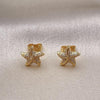 Oro Laminado Stud Earring, Gold Filled Style with White Cubic Zirconia, Polished, Golden Finish, 02.344.0033