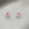 Sterling Silver Stud Earring, Cupcake Design, Pink Enamel Finish, Silver Finish, 02.406.0009.01
