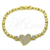 Oro Laminado Fancy Bracelet, Gold Filled Style Heart Design, with White Micro Pave, Polished, Golden Finish, 03.283.0364.07