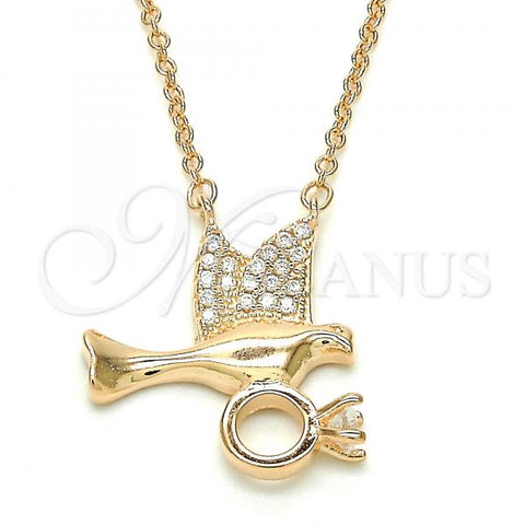 Sterling Silver Pendant Necklace, Bird Design, with White Cubic Zirconia, Polished, Rose Gold Finish, 04.336.0028.1.16
