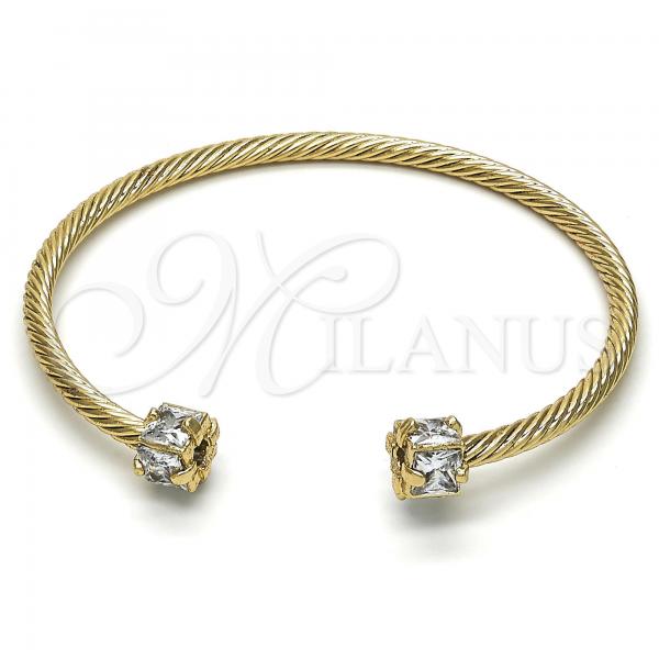 Oro Laminado Individual Bangle, Gold Filled Style with White Cubic Zirconia, Diamond Cutting Finish, Golden Finish, 07.97.0059 (03 MM Thickness, One size fits all)