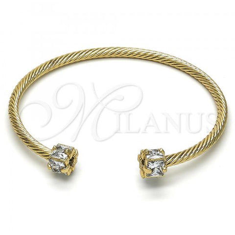 Oro Laminado Individual Bangle, Gold Filled Style with White Cubic Zirconia, Diamond Cutting Finish, Golden Finish, 07.97.0059 (03 MM Thickness, One size fits all)