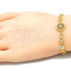Sterling Silver Fancy Bracelet, Flower Design, with Sapphire Blue and White Cubic Zirconia, Polished, Golden Finish, 03.369.0002.3.07