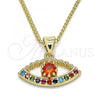 Oro Laminado Pendant Necklace, Gold Filled Style with Multicolor Micro Pave, Polished, Golden Finish, 04.156.0247.20