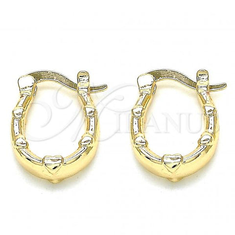 Oro Laminado Small Hoop, Gold Filled Style Heart Design, Polished, Golden Finish, 02.233.0044.12