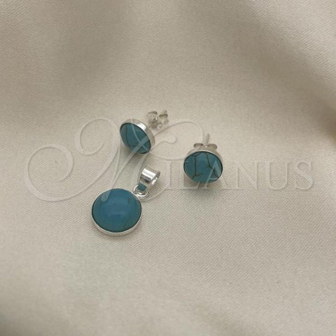 Sterling Silver Earring and Pendant Adult Set, with Light Turquoise Opal, Polished, Silver Finish, 10.392.0007