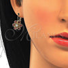 Oro Laminado Leverback Earring, Gold Filled Style with Garnet and White Cubic Zirconia, Polished, Golden Finish, 02.210.0215.2