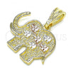 Oro Laminado Fancy Pendant, Gold Filled Style Elephant Design, Polished, Tricolor, 05.351.0185