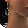 Oro Laminado Dangle Earring, Gold Filled Style Teardrop Design, with White Crystal, Polished, Golden Finish, 89.003