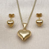 Oro Laminado Earring and Pendant Adult Set, Gold Filled Style Heart Design, Polished, Golden Finish, 10.342.0215