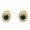 Oro Laminado Stud Earring, Gold Filled Style with Black Cubic Zirconia and White Micro Pave, Polished, Golden Finish, 02.342.0107