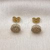 Oro Laminado Stud Earring, Gold Filled Style with White Micro Pave, Polished, Golden Finish, 02.344.0122