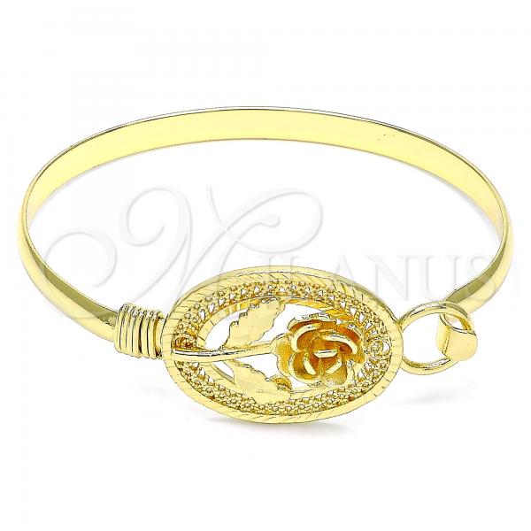 Oro Laminado Individual Bangle, Gold Filled Style Flower Design, Polished, Golden Finish, 07.185.0002.1.04