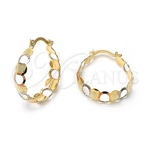 Oro Laminado Small Hoop, Gold Filled Style Diamond Cutting Finish, Tricolor, 110.03