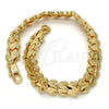 Gold Tone Fancy Bracelet, Heart Design, Diamond Cutting Finish, Golden Finish, 03.100.0028.08