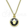 Oro Laminado Pendant Necklace, Gold Filled Style Hand of God Design, Black Enamel Finish, Golden Finish, 04.374.0003.2.20