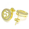 Oro Laminado Stud Earring, Gold Filled Style Heart Design, with White Micro Pave, Polished, Golden Finish, 02.156.0474