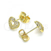 Oro Laminado Stud Earring, Gold Filled Style Heart Design, with White Micro Pave, Polished, Golden Finish, 02.156.0623