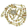 Oro Laminado Thin Rosary, Gold Filled Style Caridad del Cobre Design, with White Micro Pave, Diamond Cutting Finish, Tricolor, 09.253.0059.20