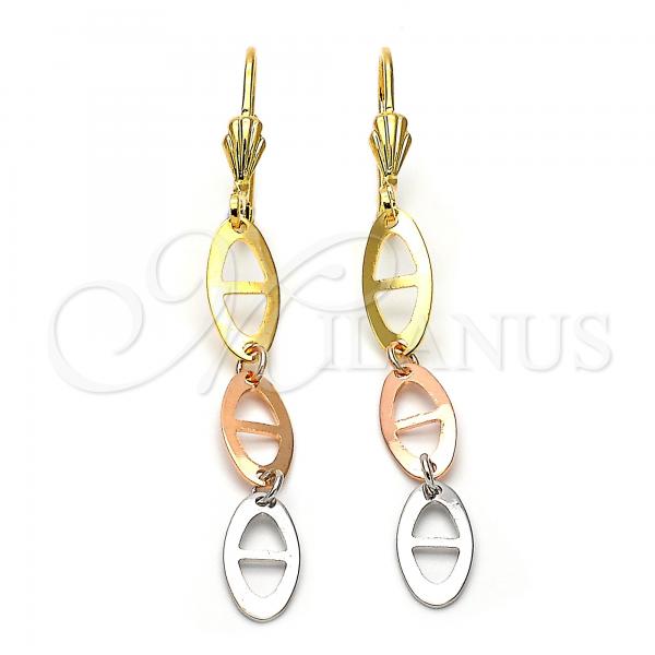 Oro Laminado Long Earring, Gold Filled Style Matte Finish, Tricolor, 02.63.2148
